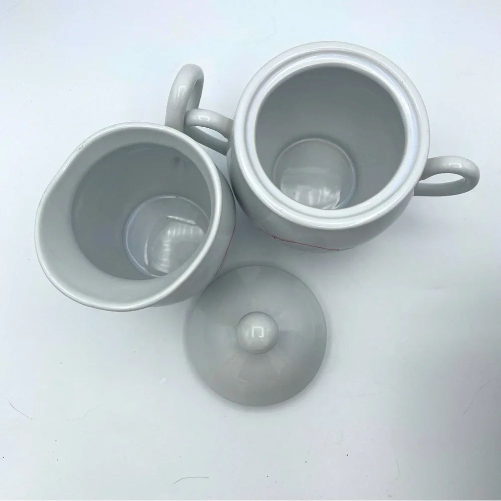 C R Gibson Farmhouse White Sugar and Creamer Set with Red Accents